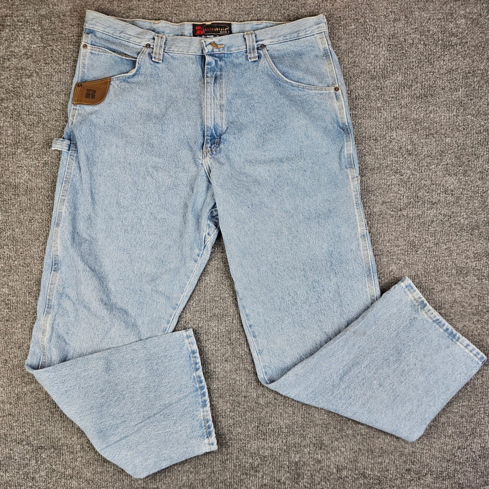 Wrangler Riggs DuraShield Jeans Mens 40x32 Light Wash Carpenter Work‎ Pants Blue